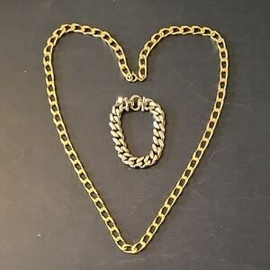 Gold-tone Cuban-Link Chain Necklace & Chunky Statement Bracelet Set